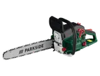 Motosserra Parkside com corrente afiada, pronta para uso.