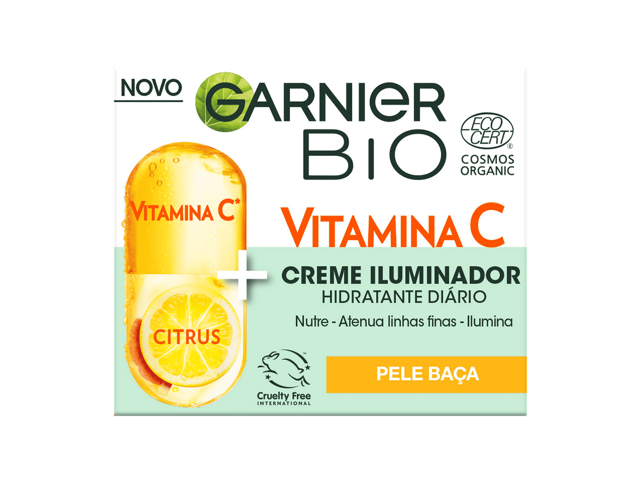 Creme iluminador diário com vitamina C e extrato de citrinos para pele baça.