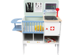 Station de jeu docteur pour enfants : berceau, lavabo et accessoires médicaux.