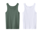 To tanktoppe, en grøn og en hvid, på en sort baggrund.
