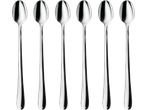 Šest dugih SILVERCREST žlica za specijalitete, izrađenih od nehrđajućeg čelika, na crnoj pozadini.