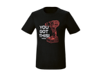 Tricou negru de bărbați PARKSIDE cu o bormașină roșie și textul „YOU GOT THIS!”.