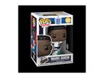 Football player collectible figure in a box, featuring a dark-skinned player in a white and blue uniform.