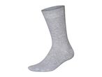 A single light gray sock, made of a soft, knitted material, standing upright.
