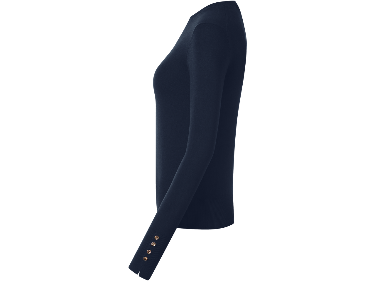 Camisola ESMARA feminina azul-marinho de manga comprida com botões decorativos no punho