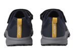 Pair of navy blue Crivit children's shoes with yellow pull tabs.