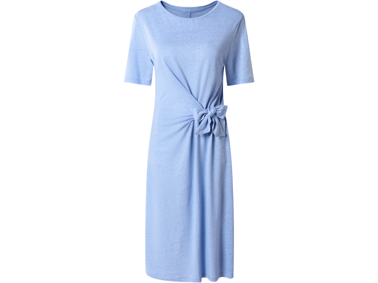 Vestido azul claro de manga curta com nó na cintura