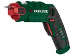 Акумулаторен винтоверт Parkside®, зелен с червени акценти.