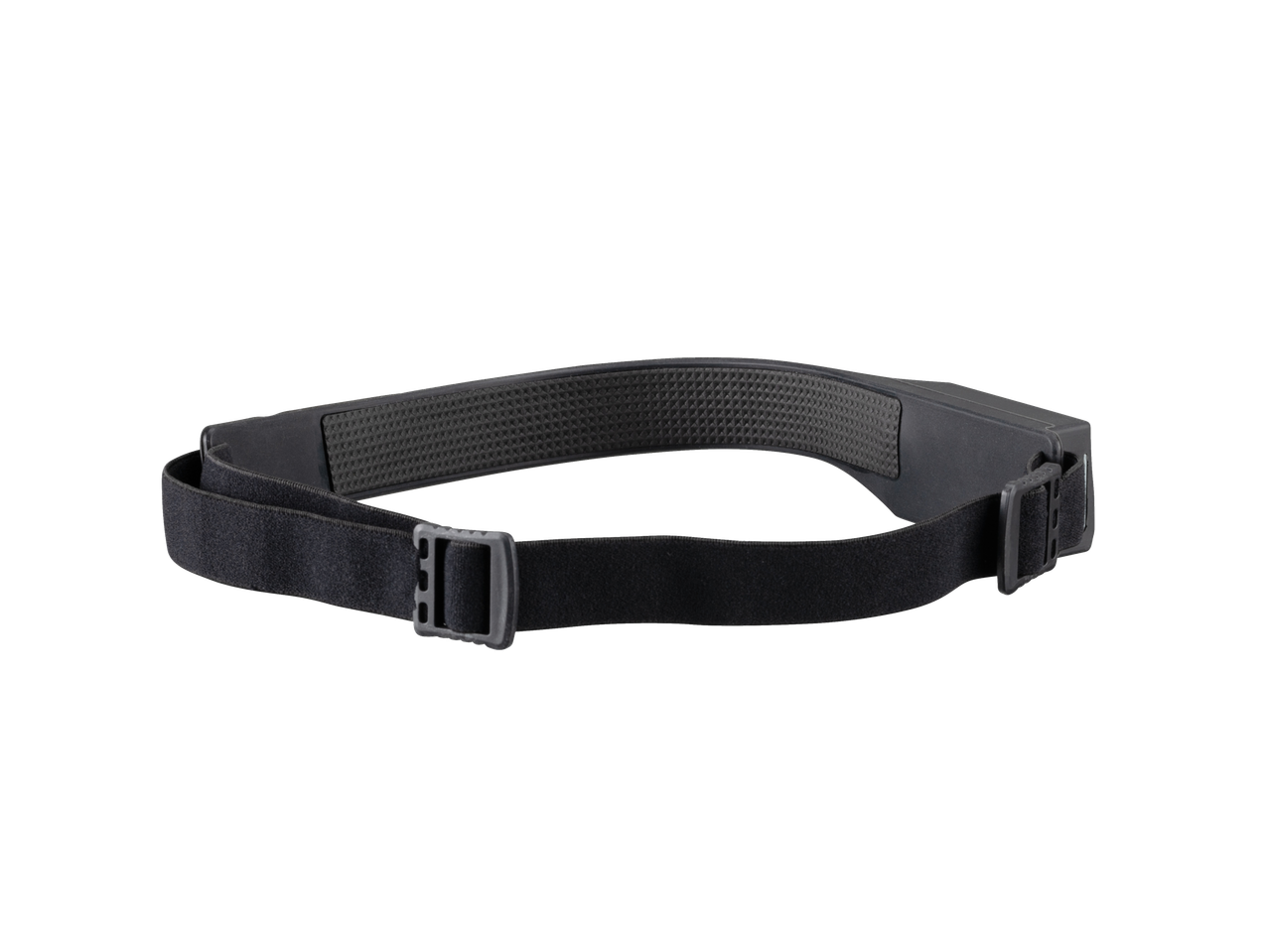 Juoda Bresser LED-Stirnlampe galvos juosta su reguliuojamais dirželiais ir tekstūruotu paminkštinimu.