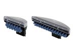 Two different-sized replacement brush attachments with blue bristles for a cleaning device.