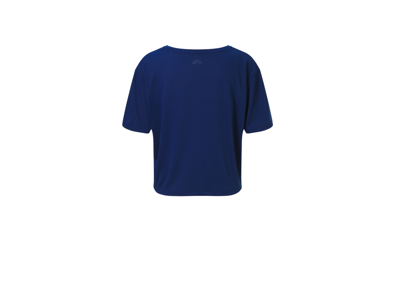 Uma camiseta azul vista por trás.