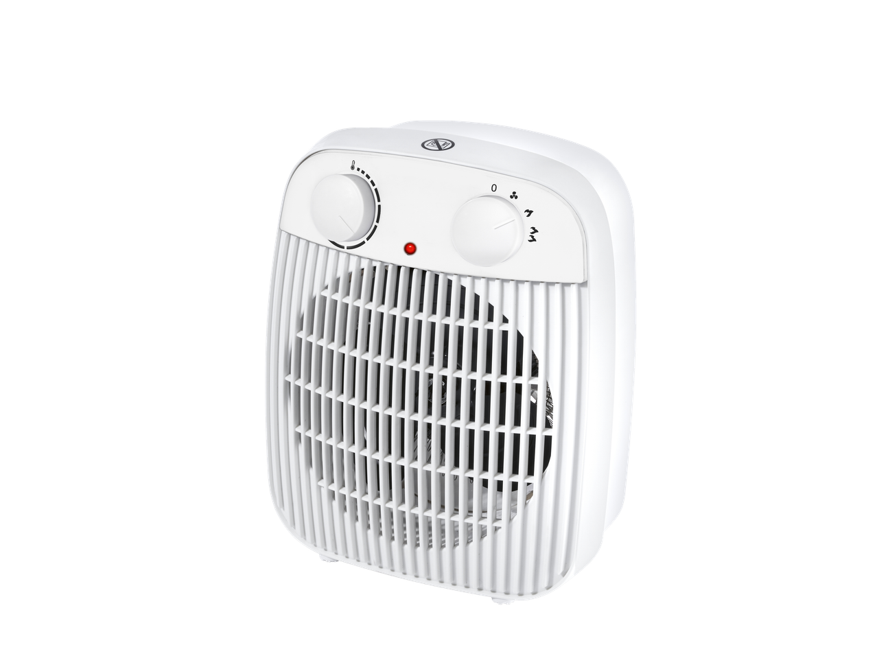 Baltas Tronic Basic šildytuvas su valdymo rankenėlėmis ir grotelėmis.