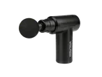 Black VITALmaxx massage gun with a spherical head, on a black background.
