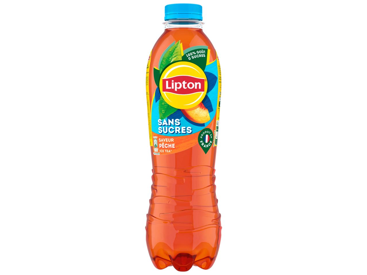 Bouteille de thé glacé Lipton saveur pêche sans sucres.