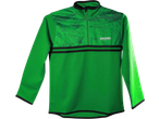 Green long-sleeved sports top with a quarter-zip and black stripes.