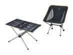 Ultralet campingbord og -stol i sort mesh.