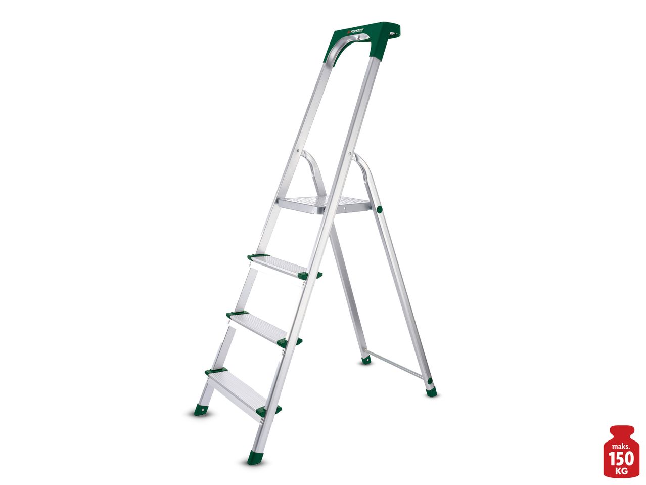 Aluminijska ljestve Parkside s četiri stepenice, maksimalna nosivost 150 kg.