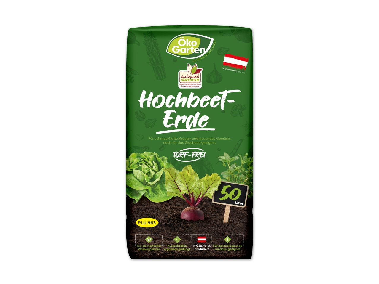 Öko Garten Hochbeet-Erde, 50 Liter, Bio, mit Salat und Rote Bete.