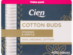 Bețișoare de bumbac Cien, 400 bucăți, 100% bumbac organic.