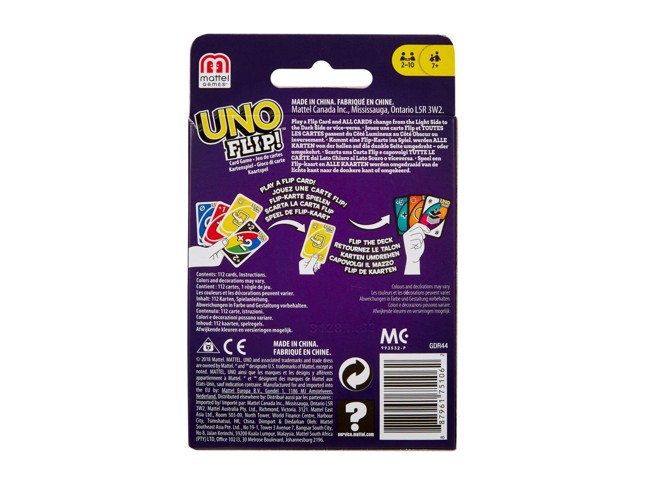 Mattel Uno Flip! card game box.