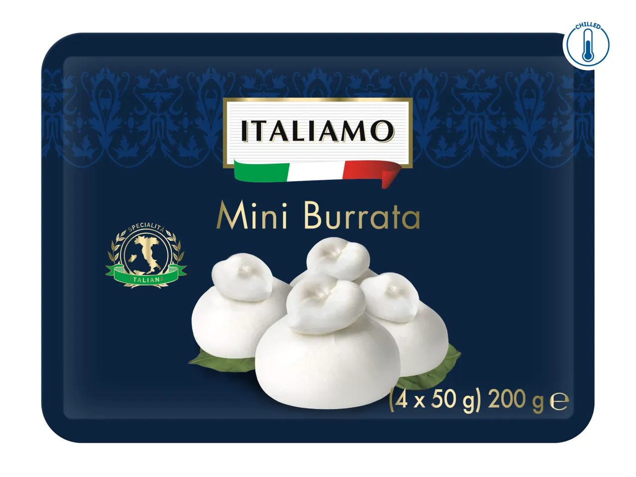 Italiamo Mini Burrata cheese in a dark blue package