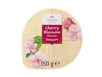Cherry Blossom Flavour Dessert, Japanese style, 150g, on a bamboo mat with pink flowers.