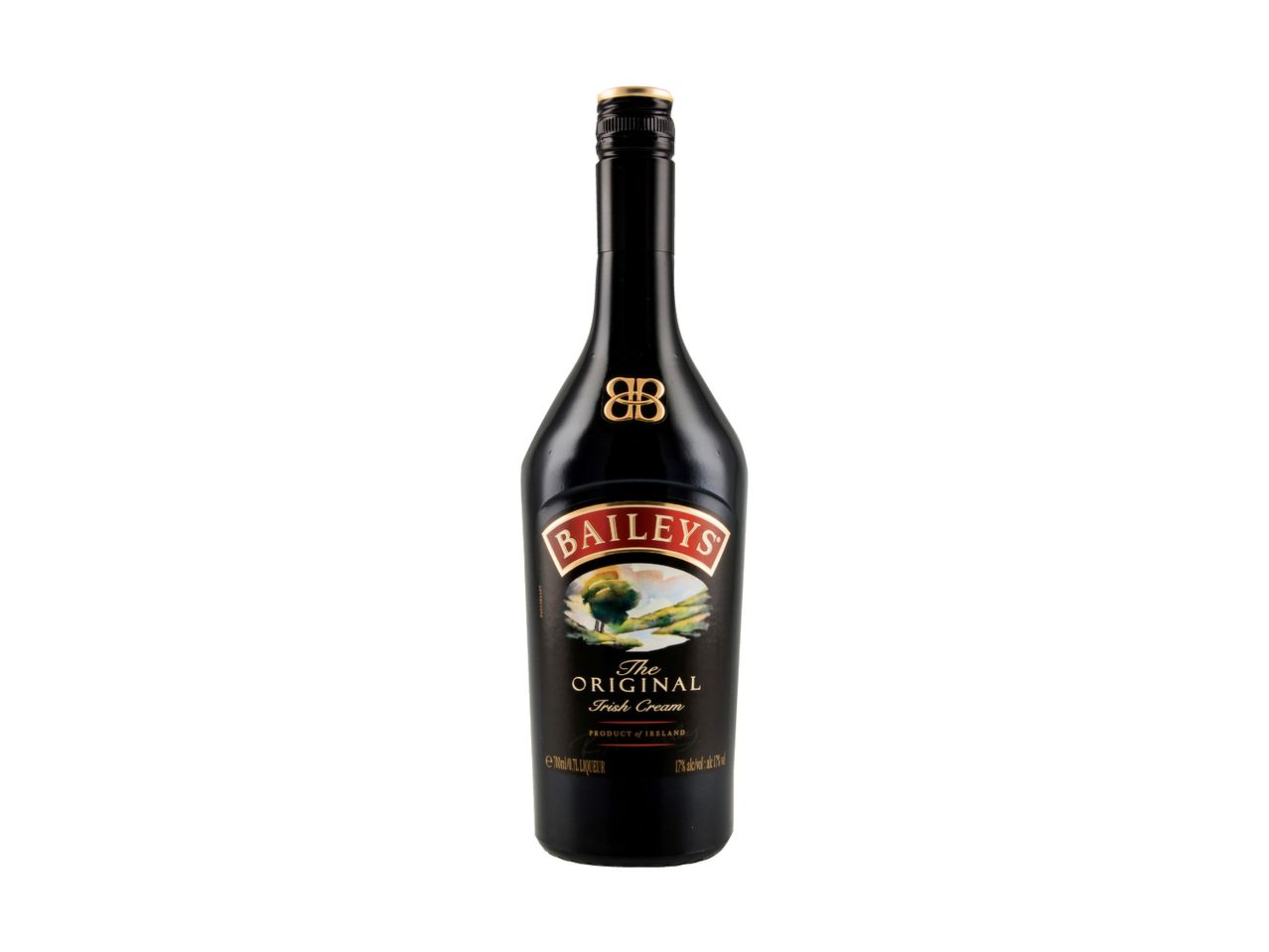 A bottle of original Irish cream liqueur with a landscape label.