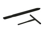 Two black plastic tools, one long and flat, the other T-shaped.