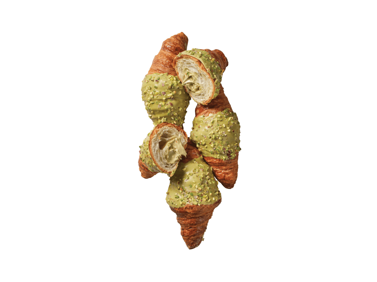 Pistaatsiakreemi ja purustatud pistaatsiatega kaetud sarvesaiad