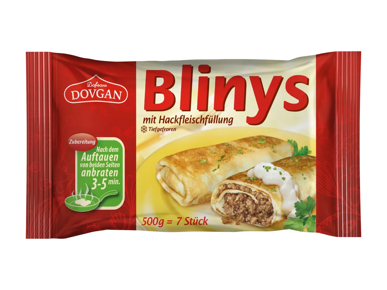 Dovgan Blinys with minced meat filling, frozen, 500g (7 pieces).