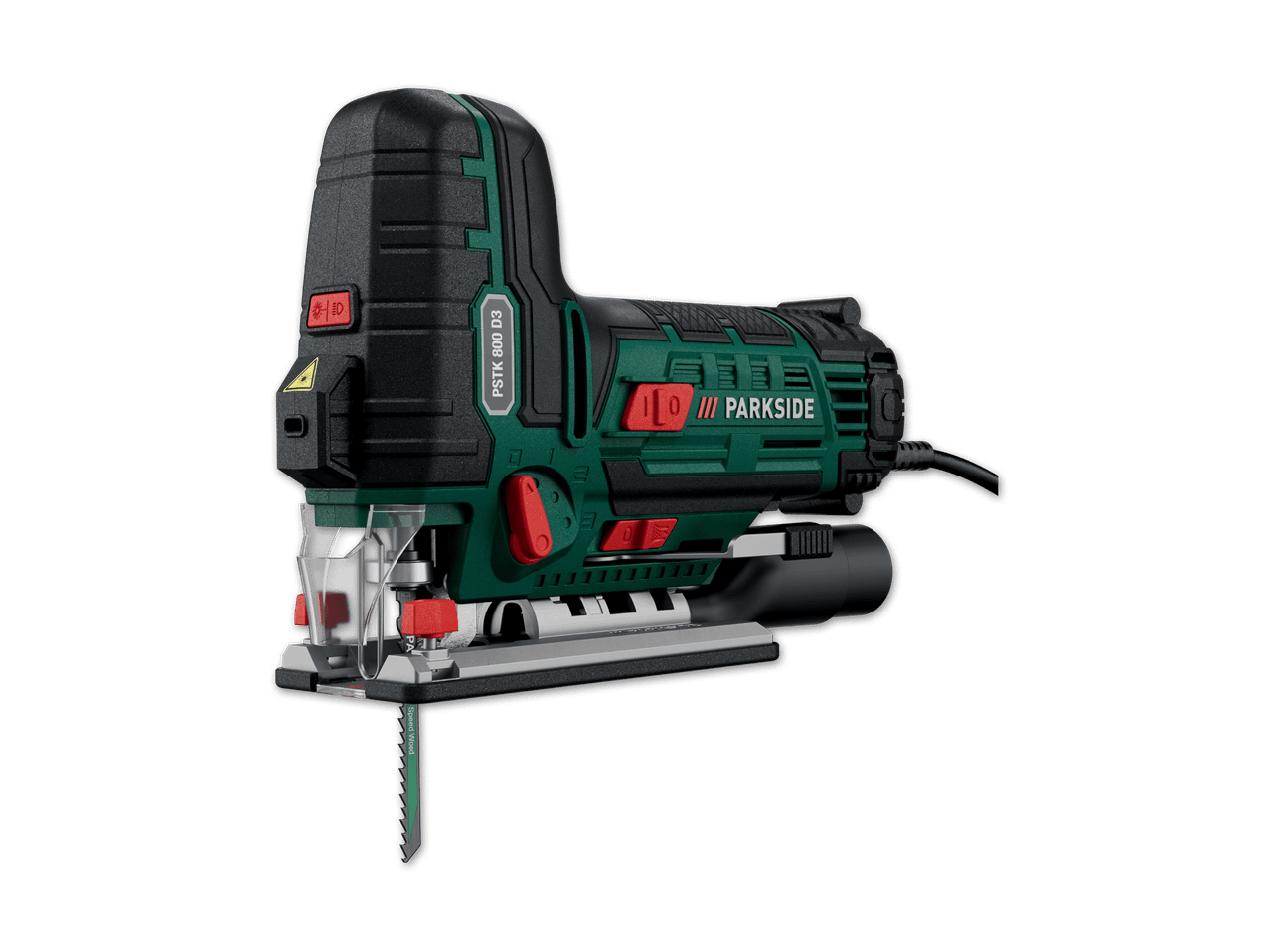 Parkside PSTK 800 D3 Stichsäge, grün-schwarz, mit Sägeblatt.