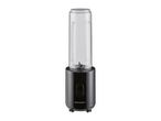 Black personal blender with a clear blending cup.