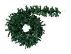 Pre-lit artificial Christmas garland with green needles and white lights, shaped in a spiral.