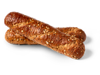 Twee volkoren broodjes met diverse zaden.