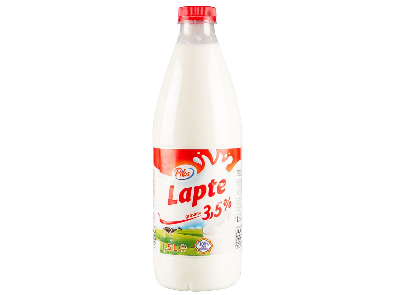 Lapte Pilos 3,5% într-o sticlă de plastic.