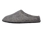A single gray felt slipper with a black sole, viewed from the side.