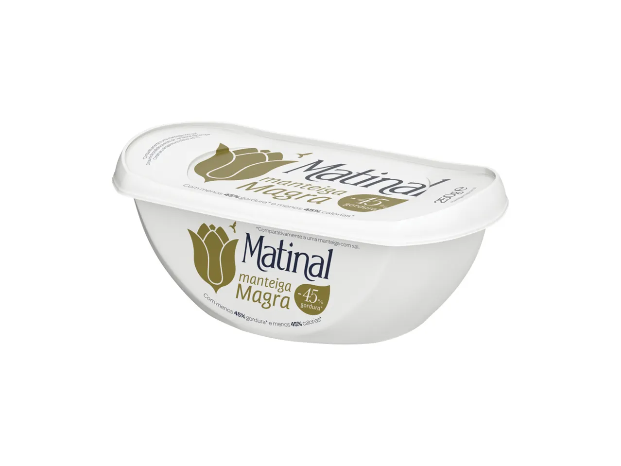 Margarina Matinal magra em recipiente de plástico.