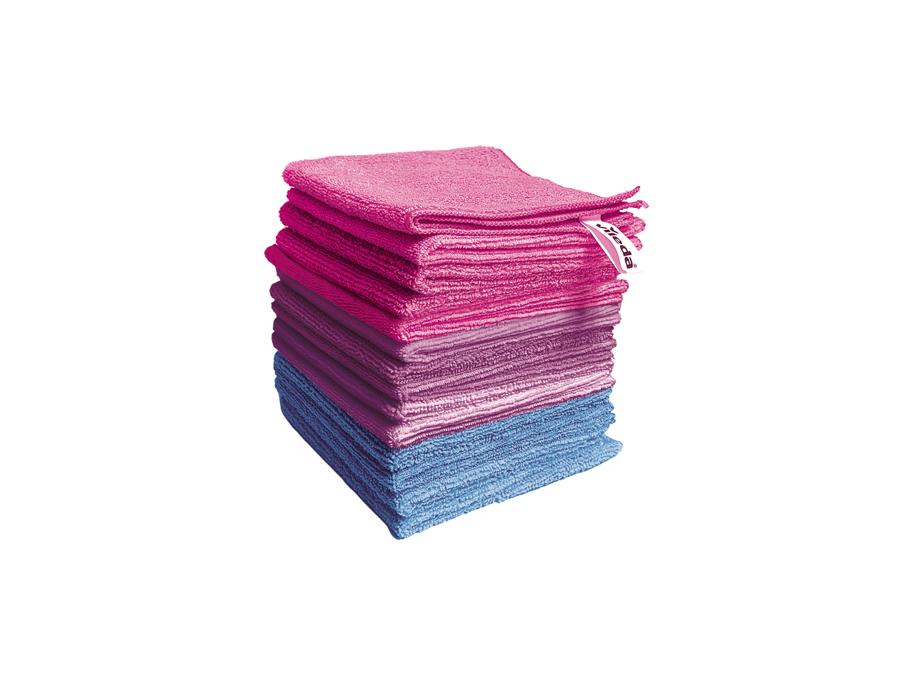 Un teanc de șervețele Vileda de culori pastelate.