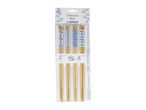 Package of four gold-colored knitting needles.