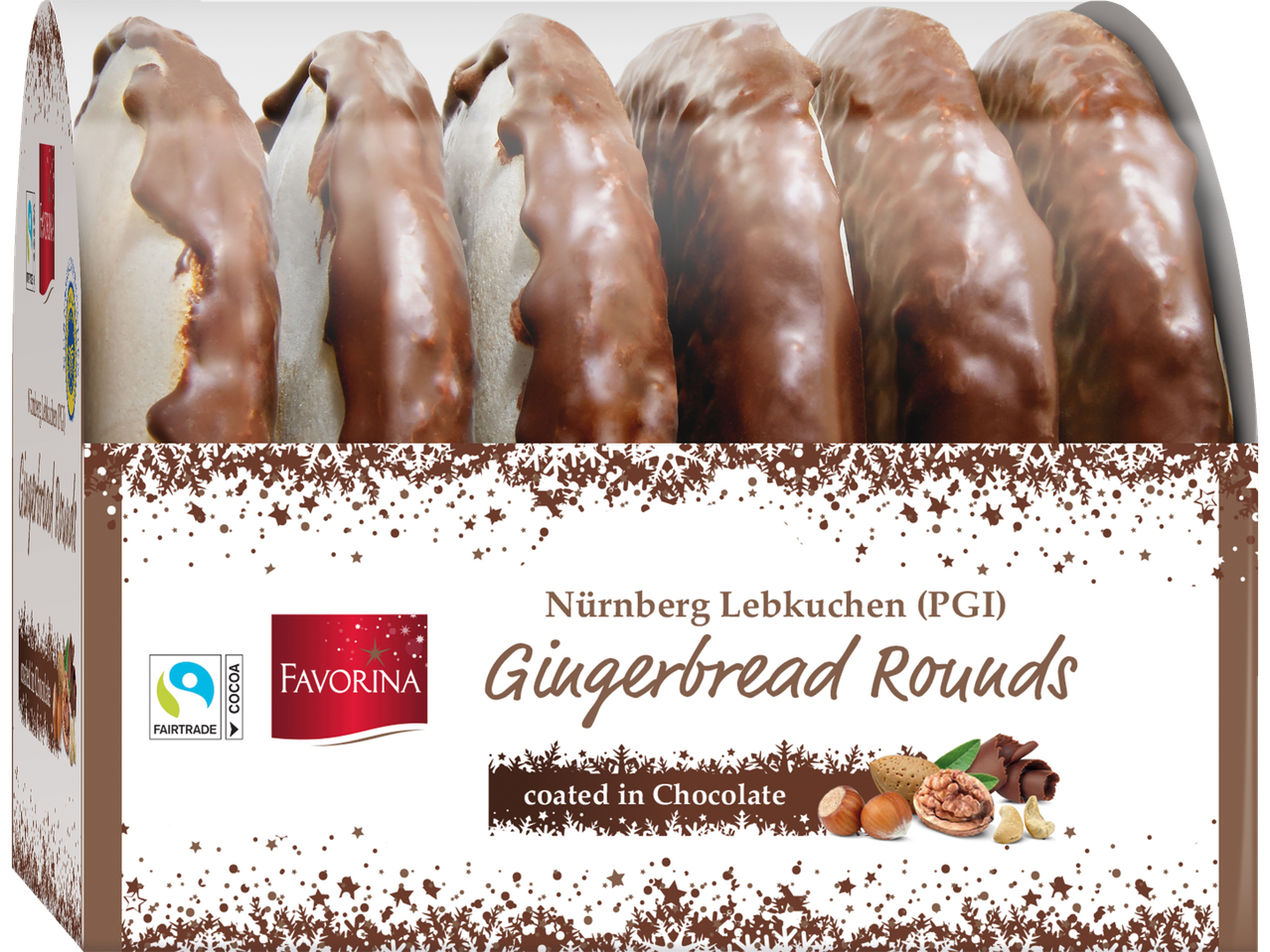 Nürnberg Lebkuchen (PGI) piparkūku aplīšu kaste, pārklāta ar šokolādi.