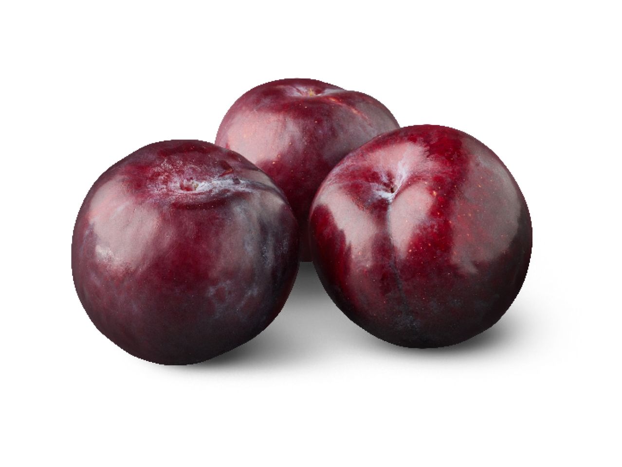 Three ripe red plums.