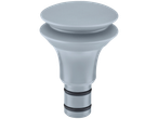 Grey two-part component with cylindrical base and black rings.