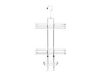 Chrome shower caddy with two shelves and a soap dish.