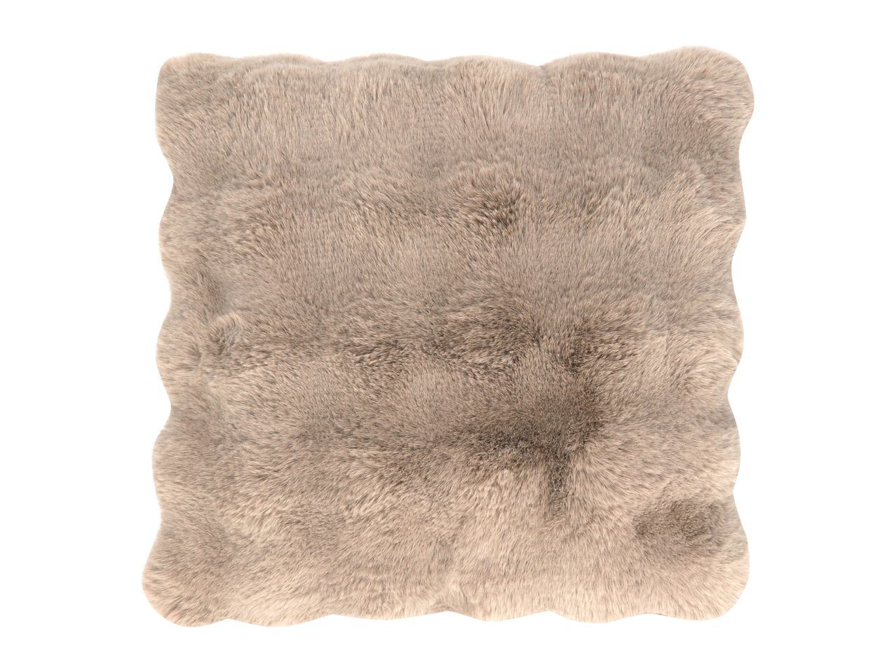 Soft, square faux fur seat cushion in a light beige color
