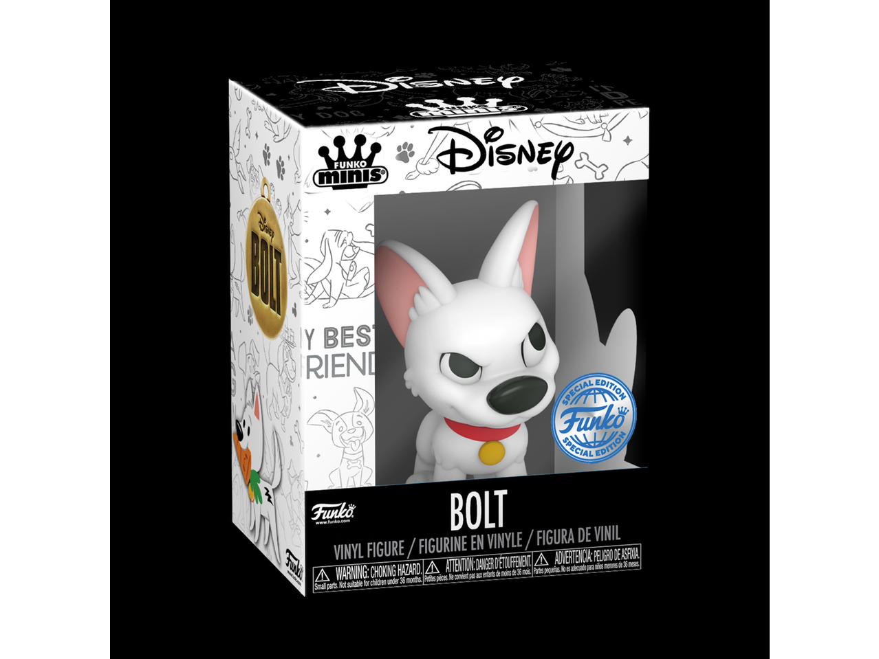 Figurine en vinyle Funko Mini Disney Bolt dans un emballage 'Special Edition'.
