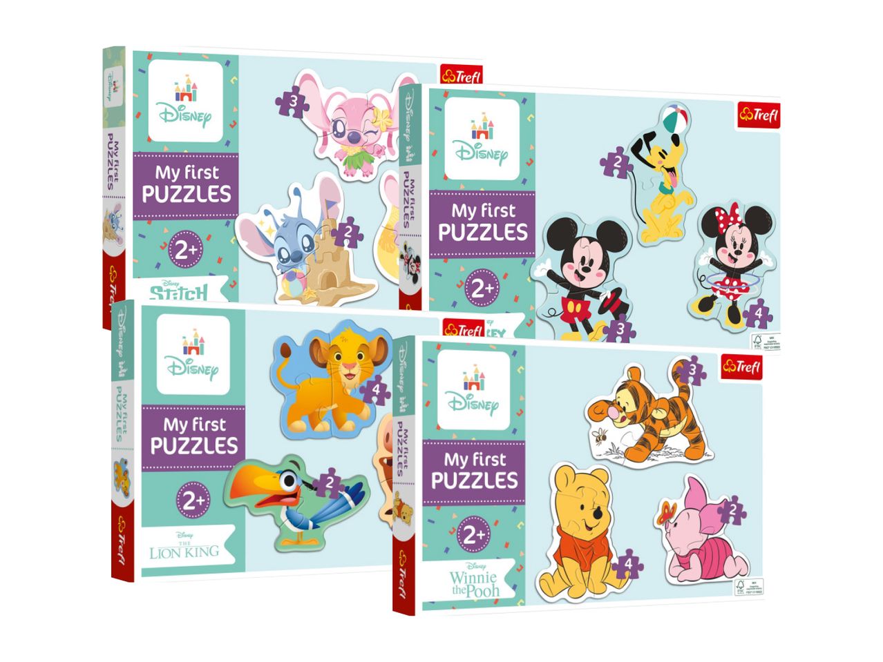 Disney 'My First Puzzles' set s temama Stitch, Mickey Mouse, Kralj lavova i Winnie the Pooh.