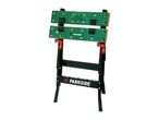 Portable workbench with a green surface featuring a protractor and grid markings.