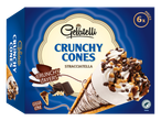 Gelatelli: 6 krokante Stracciatella ijshoorntjes met lagen chocolade en hazelnoten.