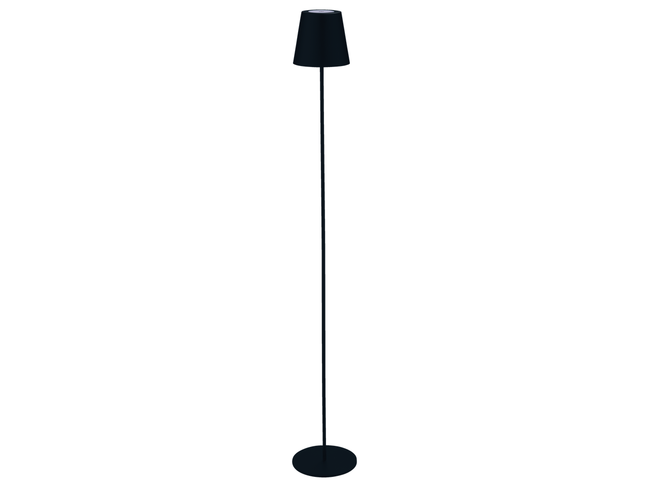 Zwarte design staande lamp met conische kap.