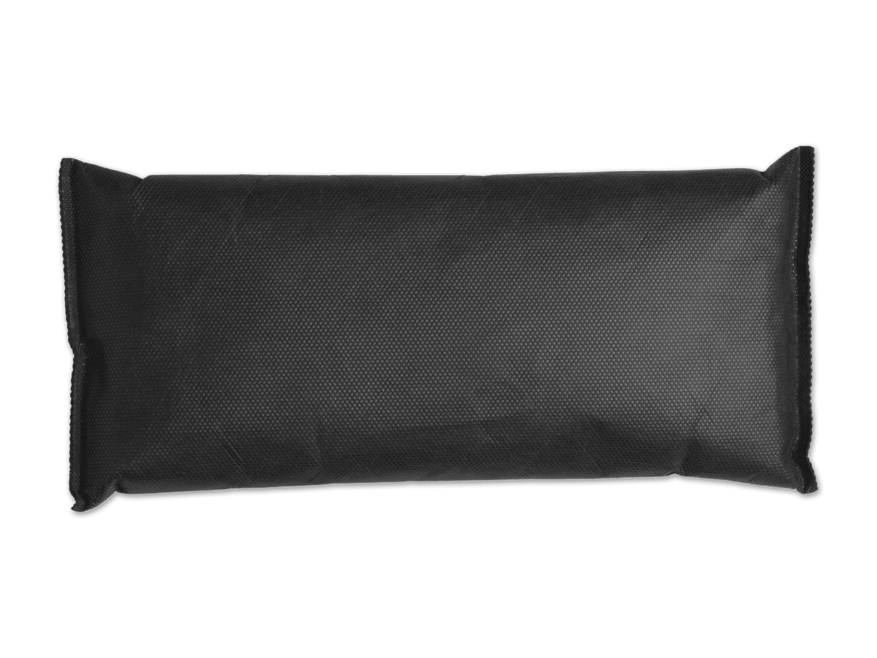 Schwarzes, rechteckiges Kissen oder Beutel mit strukturierter Oberfläche